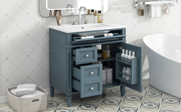English Elm 30'' Modern Bathroom Vanity With Ceramic Sink, 3 Drawers & Cabinet Storage For Organized Elegance N710P206904M