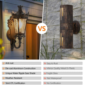 English Elm 21"(H) Vintage Outdoor Wall Lantern Coffee+Golden, Waterproof Aluminum & Clear Glass Sconce, E26 Hard-Wired Elegance for Patio Entryway Garden W2312P411862