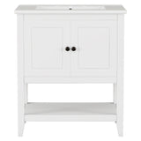 English Elm 30" White Modern Sleek Bathroom Vanity Elegant Ceramic Sink With Solid Wood Frame Open Style Shelf & Door Shelf Design