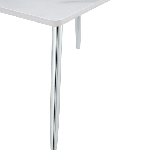 English Elm Modern Marble Look Glass Top Rectangular Dining Table Seats Six Silver Tapered Legs W1151S04623