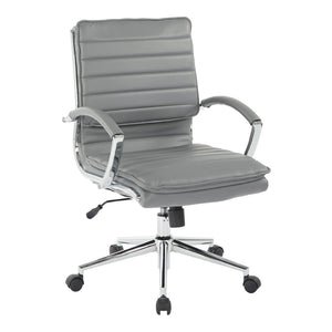 OSP Home Furnishings Mid Back Faux Leather Manager Chair with Lumbar Support and Chrome Loop Arms Charcoal SPX23591C-U42