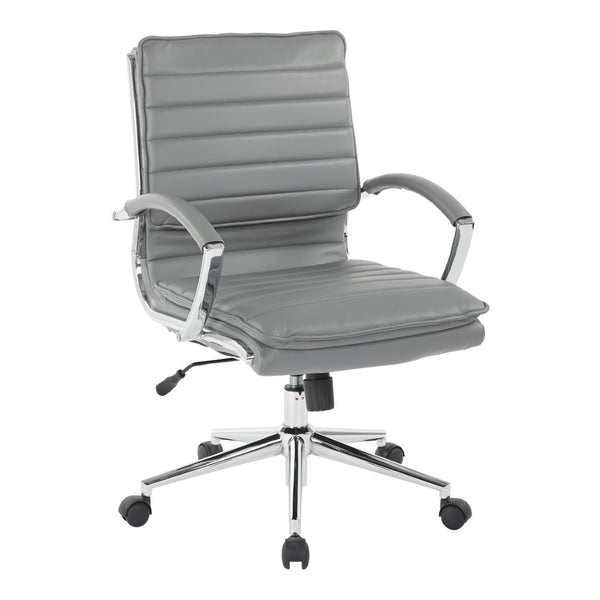 OSP Home Furnishings Mid Back Faux Leather Manager Chair with Lumbar Support and Chrome Loop Arms Charcoal SPX23591C-U42