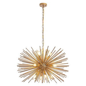 English Elm 29" Sputnik Chandelier Gold Iron 12 Arm Starburst Pendant Mid-century Foyer Light W1340P279982