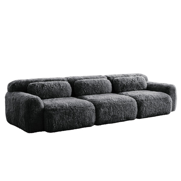 English Elm 114''soft Plush Modular Sectional Sofa with Cloud Cushions for Living Room Theater Dark Grey W714S01549