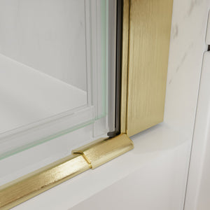 English Elm 32-34 in Frameless Pivot Shower Door Clear Glass Brushed Gold Reversible Bathroom W637P400607