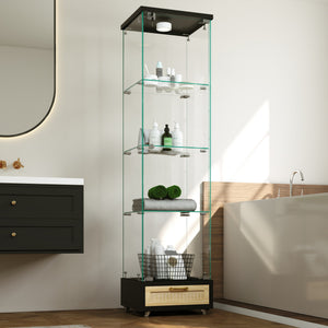 English Elm Modern Glass Display Cabinet With Led Lighting - Space-Saving Antique Storage For Living Room & Bedroom W241P268205