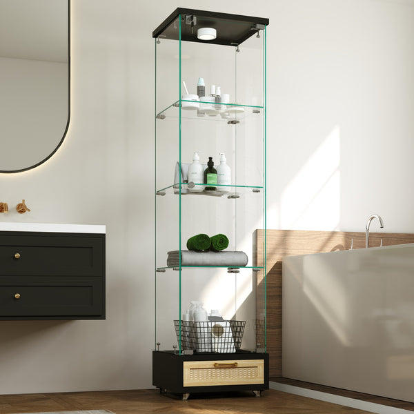 English Elm Modern Glass Display Cabinet With Led Lighting - Space-Saving Antique Storage For Living Room & Bedroom W241P268205
