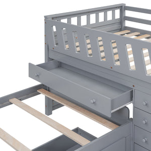 English Elm L-shaped Twin Loft Platform Bed with 7 Drawers Full Guardrails Kids White Pine LT000853AAE