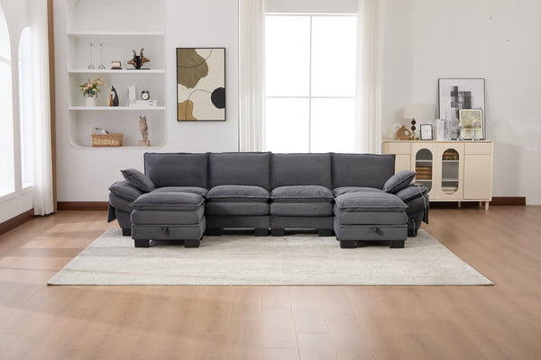 English Elm Sectional Modular Cloud Sofa Deep Corduroy Upholstered Comfort for Living Room Studio Dark Gray W395S00136