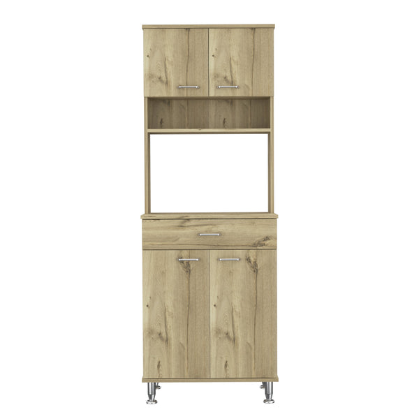 English Elm Bay Pantry Two-Door Cabinet with Drawer, Adjustable Metal Legs, Spacious Countertop & Hutch Beige 38 L x 18 W x 8 H B128P148868