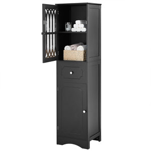 English Elm Tall Bathroom Cabinet Slim Freestanding Storage with Drawer & Doors, Adjustable Shelves, MDF Build Black WF289427AAB