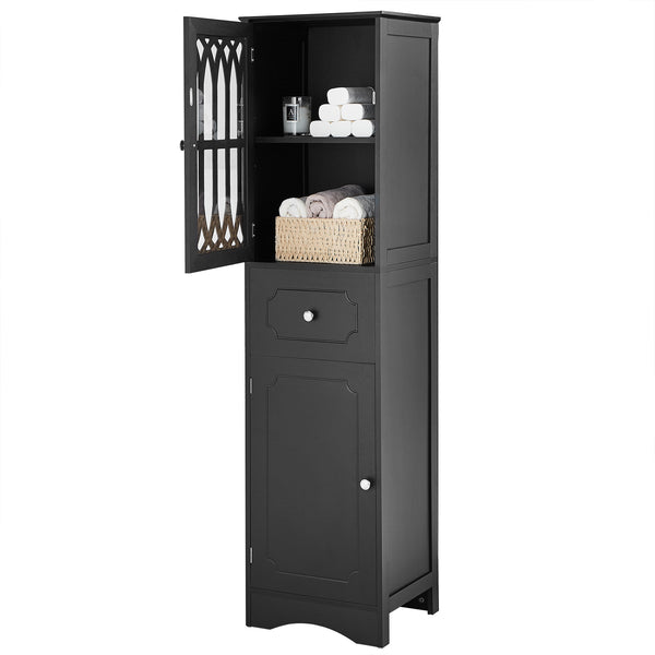 English Elm Tall Bathroom Cabinet Slim Freestanding Storage with Drawer & Doors, Adjustable Shelves, MDF Build Black WF289427AAB