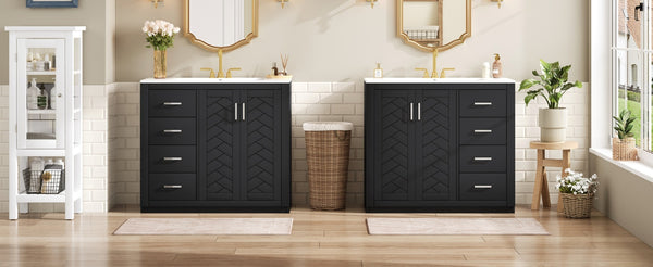 English Elm 72'' Bathroom Vanity With Ceramic Sink - Solid Wood Freestanding Storage Cabinet & Soft-Close Drawers N710SS00015B