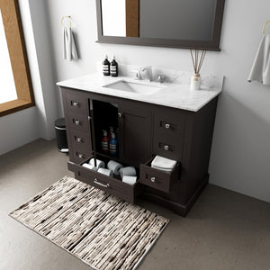 English Elm Espresso Single Bath Vanity 48" W With Carrara Marble Top, Soft-Close Drawers & Ample Storage B2731P258226
