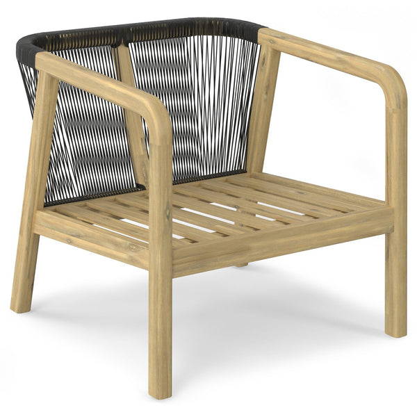 English Elm Palmetto Handcrafted Acacia Outdoor Conversation Chairs Set of 2 in Stone Grey with Rope Detail, Weather-Resistant Cushions B136P159955