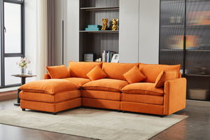 English Elm Modular L-shaped Sectional Sofa with Ottoman Plush Seating for Apartment Living Orange W2915S00057