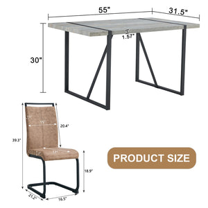 English Elm Table Modern Minimalist Grey Marble Mdf Dining Set With 6 Comfortable Brown Chairs & Metal Frame W1151S02682-GIGA