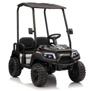 English Elm 24v Kids Electric Ride on Truck Four Seat All Wheel Drive Spring Suspension Sunshade Black W1578P381262