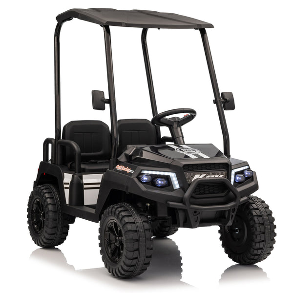 English Elm 24v Kids Electric Ride on Truck Four Seat All Wheel Drive Spring Suspension Sunshade Black W1578P381262
