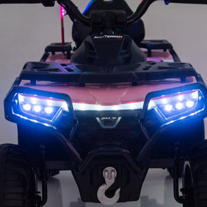 English Elm 24v Kids Electric Ride-on Atv with Dual Motors Bluetooth Led Lights and Flag Poles Pink W1578P305896
