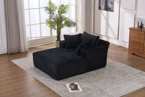 English Elm Oversized Corduroy Chaise Longue Sofa Bed — Modern Deep Seat Sleeper with Armrests & Pillows, Black W1752P282660