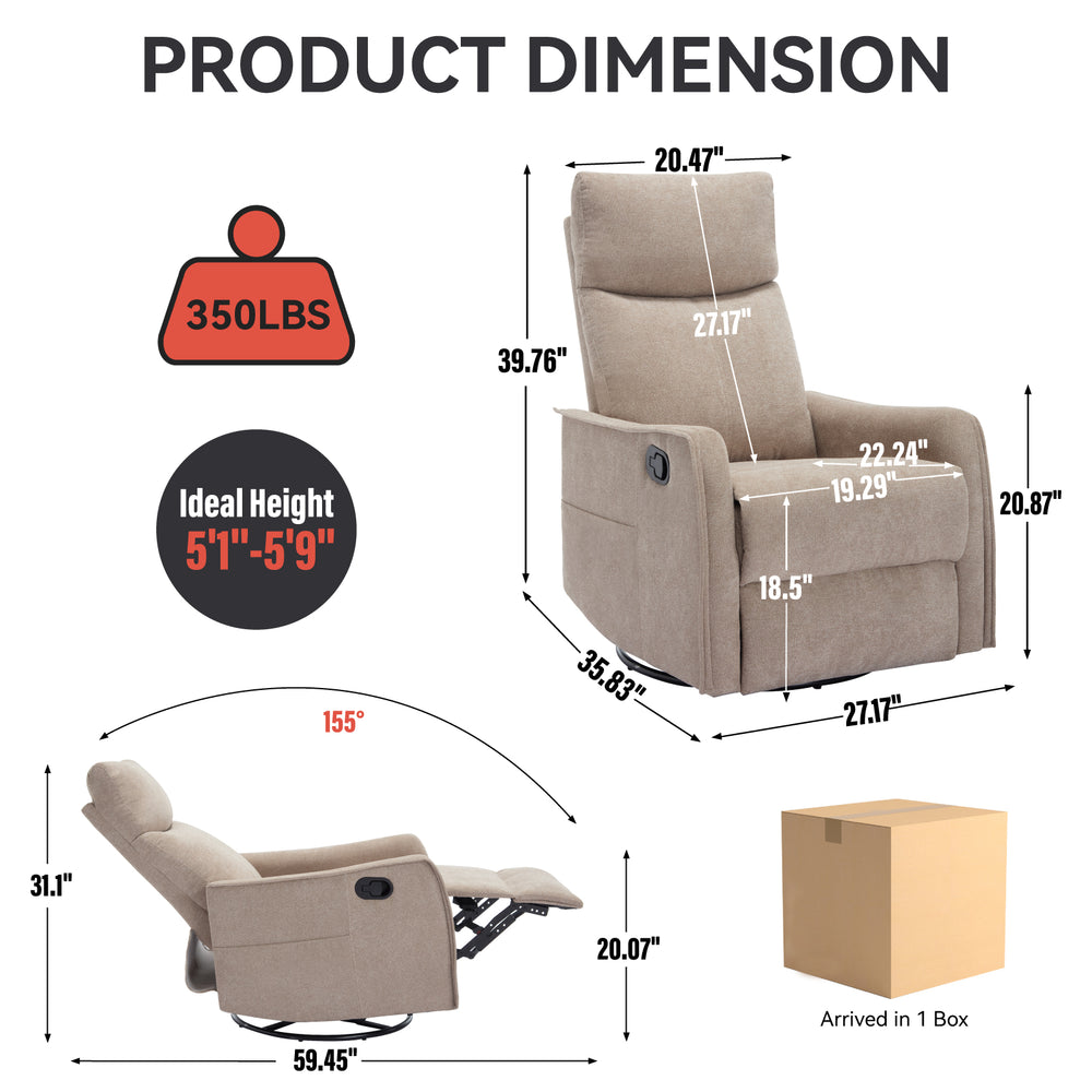 English Elm Heat Massage Rocker Recliner with Swivel Base and Vibrating Nodes for Living Room W1803P251886