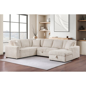 English Elm Thurston Corduroy Sectional Sofa with Hidden Chaise Storage and Pop-up Sleeper Camel B062S01483