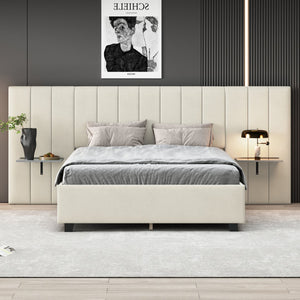English Elm Queen Upholstered Platform Bed with Oversized Velvet Headboard, Built-In Shelves, Modern Comfort and Support for Relaxation Beige SF000138AAA