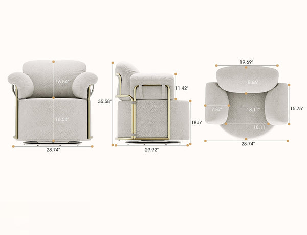 English Elm 360 Degree Barrel Swivel Chair - Plush Upholstered Accent Armchair With Gold Legs For Stylish Comfort W2012P319046