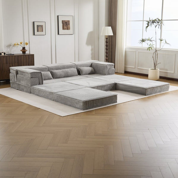 English Elm Compression Modular Sofa Bed, Versatile Light Grey Fleece Couch, No Assembly, 3-Seater & Ottoman W3723S00024