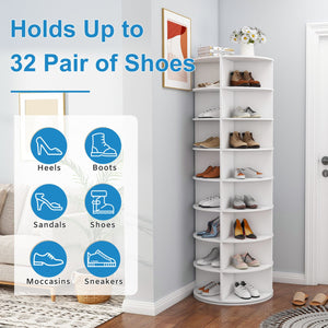 English Elm Rotating Seven Tier Shoe Tower Organizer Holds 28 Pairs with Spinning Base W2699P390458