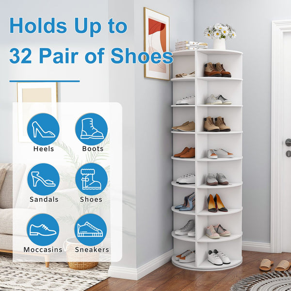 English Elm Rotating Seven Tier Shoe Tower Organizer Holds 28 Pairs with Spinning Base W2699P390458