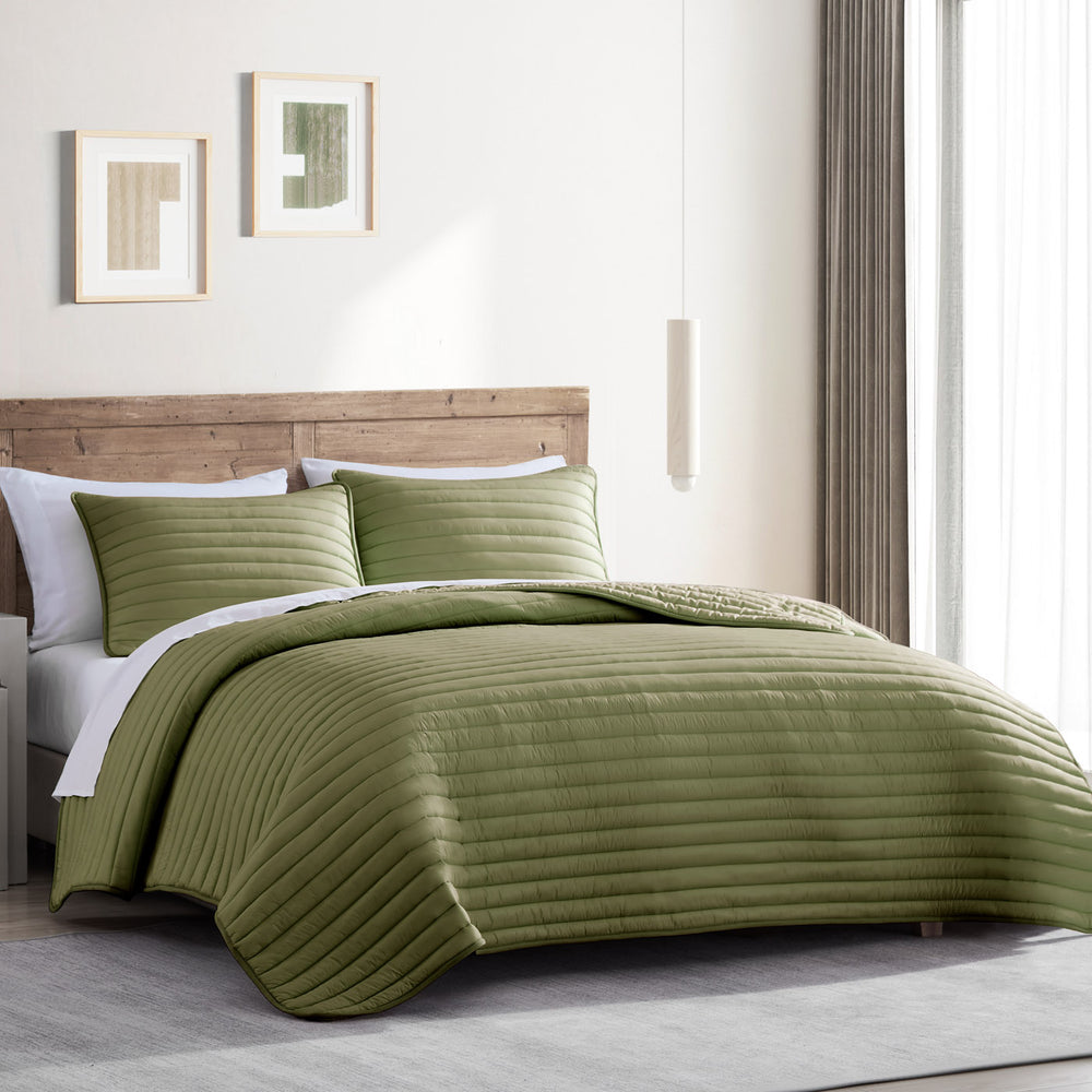 English Elm Excursion Puffer Quilted Comforter Set - 2-Piece Twin Army Green For Cozy Modern Bedroom Style B340P341951