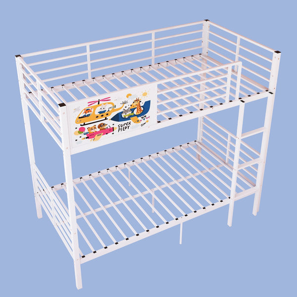 English Elm Metal Twin Over Bunk Bed with Full Guardrail Ladder and Convertible Iron Frame W3752S00023