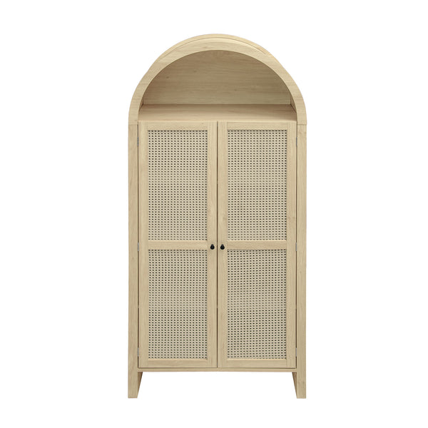 English Elm 70.28" Tall Arched Kitchen Pantry - Elegant Rattan Storage Cabinet With Adjustable Shelves & Safety Features W688P204451