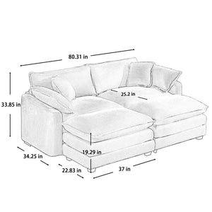 English Elm Corduroy Two-Seater Sofa With Ottoman - Stylish Grey Sofa For Small Spaces, Plush Comfort & Versatility W714S00831