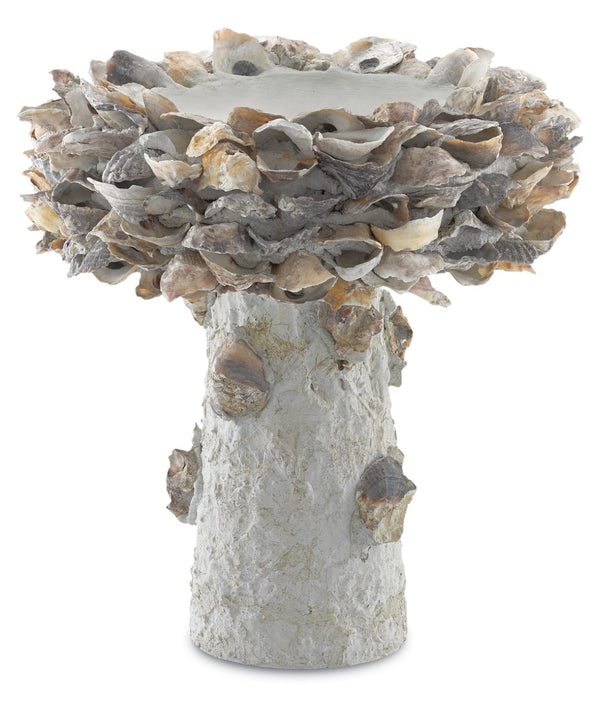 Oyster Shell Bird Bath - Whimsical Outdoor Art Piece Crafted from Natural Materials for Your Garden