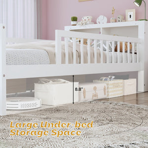 English Elm Twin Size Bed With Headboard Storage, Two Drawers, Safety Guardrails, And Stylish White Finish N733P272374K-GIGA