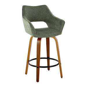 English Elm 26" Swivel Counter Stools Bentwood Walnut Frame Green Upholstered Seat Set of 2 B202S00364