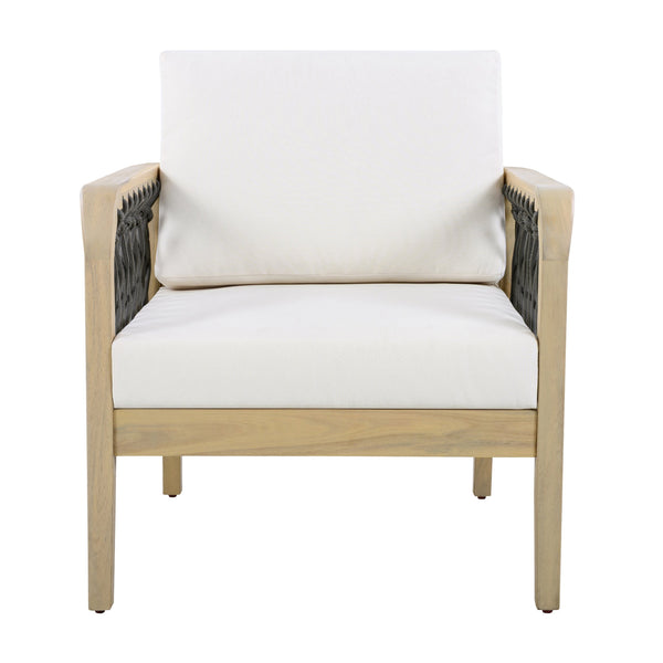 English Elm Outdoor Acacia Wood Patio Club Chair with Woven Rope Armrests and Teak Finish Cream,Dark Gray,Light Teak N768P363953L
