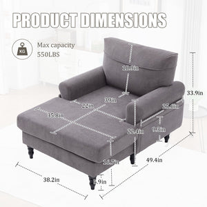 English Elm Modern Chenille Recliner Chaise Lounge Sofa Chair with High-Resilience Foam, Wide Seat, 550lb Capacity Dark Gray W395P371335
