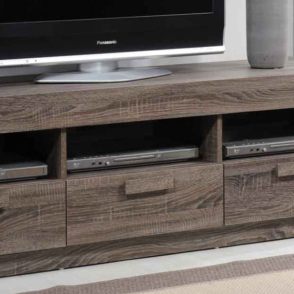English Elm Rustic Oak Media Console with 3 Open Shelves & 3 Drawers, Cord Management, Fits 60" TVs, Durable Finish B062P189117