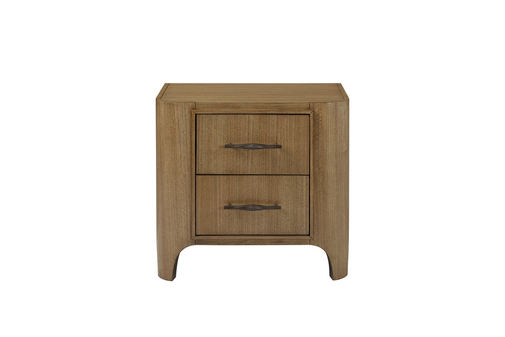 English Elm 2 Drawer Nightstand with Eucalyptus Veneer, Soft-Close Drawers, Felt-Lined Top Drawer & USB Port Tan 31 L x 22.5 W x 30.25 H B2699P395333