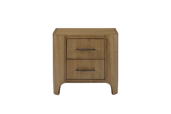 English Elm 2 Drawer Nightstand with Eucalyptus Veneer, Soft-Close Drawers, Felt-Lined Top Drawer & USB Port Tan 31 L x 22.5 W x 30.25 H B2699P395333