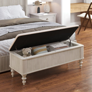 English Elm 50.8-inch Linen Upholstered Storage Bench Rubberwood Frame Lift Top Entryway Bedroom Seat Beige W5819P481610