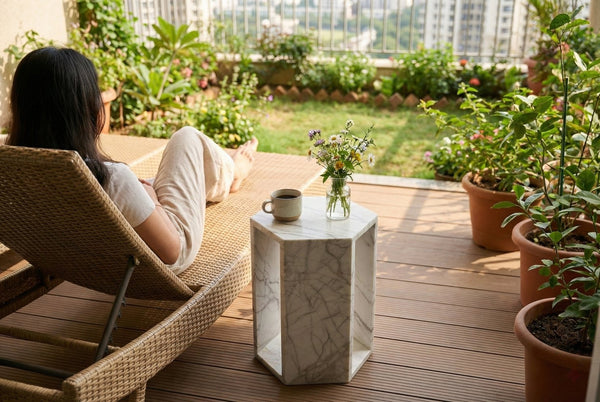 English Elm Genuine Solid Marble Hexagonal Pedestal End Table Polished Stone for Modern Living White+Multi W1696P408000