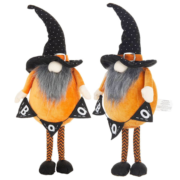 English Elm Set Of 2 Handcrafted Halloween Gnomes - Vibrant Orange & Black With "B-O-O" Banner For Decor W2078P237634-GIGA
