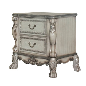 English Elm Vintage Bone White Romantic 2-Drawer Nightstand with Felt-Lined Drawers, Claw Legs, Ornate Charm B062P189125
