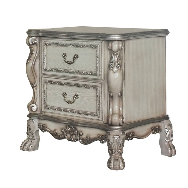 English Elm Vintage Bone White Romantic 2-Drawer Nightstand with Felt-Lined Drawers, Claw Legs, Ornate Charm B062P189125