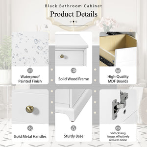 English Elm 36'' Bathroom Vanity with Ceramic Sink Combines Retro Solid Wood Frame, Soft-Close Drawers & Ample Storage White N710P195628K